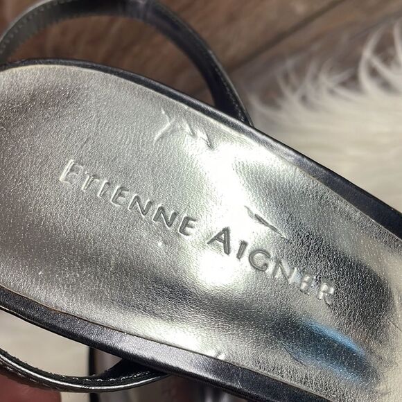 Etienne Aigner Peep Toe Strappy Heels Size Sz 7M Silver and Black NWOT Old Stock - Picture 4 of 10